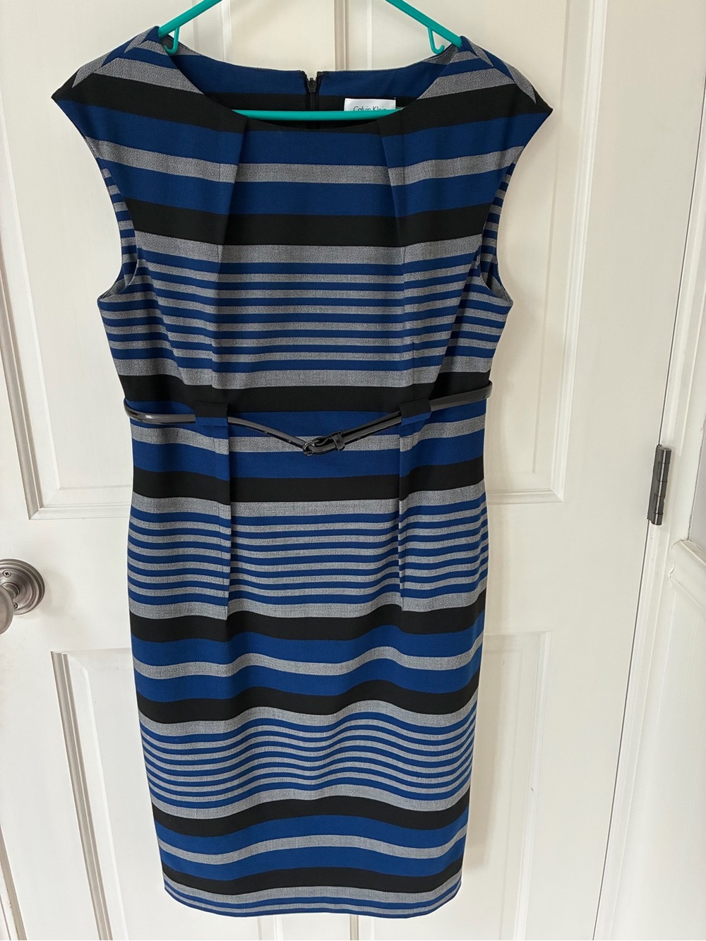 Calvin Klein Blue & Black Striped Sheath Dress like new WOT